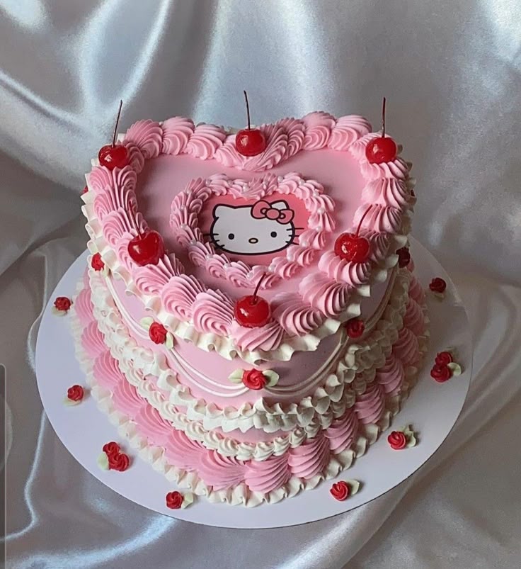 My Bento Cake Hello Kitty Montpellier - Gâteau cœur Hello Kitty rose avec cerises décoratives